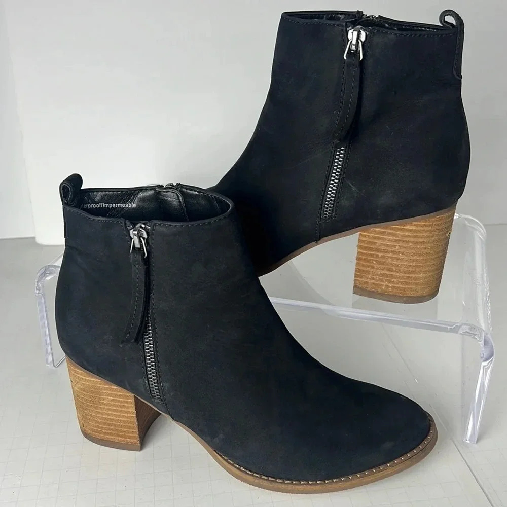 Blondo Nova Waterproof Black Leather Ankle Booties Dual Zipper Size 10M